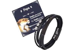 Juozyve Armband Herren Papa Geschenk : Geschenke für Ehemann Sohn Papa 21.5cm Länge Leder Armbänder Schwarz Mann Lederarmband mit Gravur Geschenke Ich Liebe Dich Herrenarmbänder