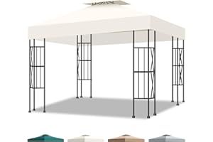 Inoamity Toit de Rechange 3x3m pour Pavillon de Jardin, Imperméable & Anti-UV Housse de Remplacement à Double Couche avec Ventilation, Couverture Amovible pour Jardin, Terrasse, Camping Plage, Beige