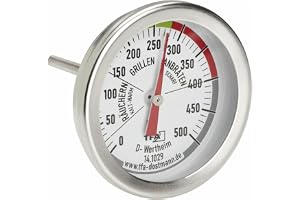 TFA Dostmann BBQ grill- och röktermometer 14.1029, analog termometer i rostfritt stål för grill, smoker och ugn, upp till 500 °C