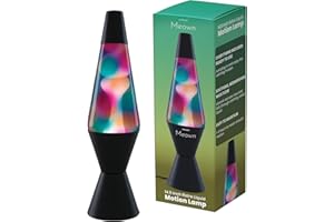 Meown 14.5 Inch Retro Liquid Motion Lamp with Colourful Graffiti Wax Glass Bottle and Black Metal Base, Mood Night Light with UK Plug and Bulb for Bedroom Kids Room Living Room and Office