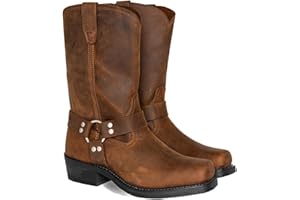 ENWIND Hommes PU Cuir Équitation Moto Bottes Chevalier Bottes Mi-Mollet Bout Carré Western Cowboy Biker Bottes