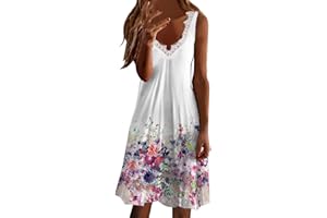 AMHOMELY Summer Dresses for Women UK Clearance Elegant Casual Sexy V-Neck Solid Lace Sleeveless Mini Dress for Special Occasions Ladies Maxi Dresses Plus Size Petite Sexy Dress UK Size
