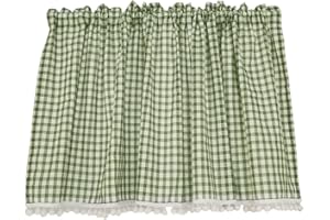 ACMHNC Cortina de Cocina Semitransparente Estilo Rústico Vintage Cortina Corta de Algodón a Cuadros de Búfalo para Pequeña Ventana Muebles de Cocina 1 Pieza (Green,135cm x 60cm /53"*24")