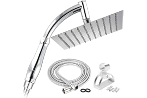 SIEYESCITY Rainfall Shower Head and Hose, Big Shower Head Set for High Pressure Shower Replacement, Universal Showers Head with 1.5m Hose and Bracket, Shower Hose and Head with Wall Mount Holder
