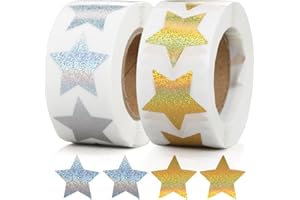 EPOKUS 1000 Stück Sterne Aufkleber, Gold Silber Sterne Selbstklebende Rolle 2.5cm, Funkelnde Weihnachts Star Sticker, Star Glänzende Etiketten für Belohnung Scrapbooking Grußkarten Geschenke Verpackungen