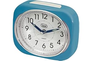Trevi Retro Nachttisch/Reisewecker mit LED-Hintergrundbeleuchtung und leisem Sweep-Sekundenzeiger, Kunststoff, blau, 10x3.6x8 cm