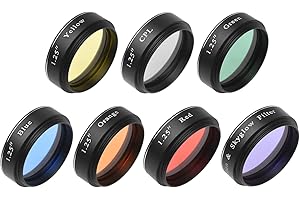 Camnoon 1,25 Zoll 7 Stück Teleskop-Okular-Filter-Set Mond- und Himmelsleuchten-Filter CPL-Filter Rot Orange Gelb Grün Blau Farbfilter für Teleskop Okular die Mondbeobachtung