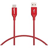 Amazon Basics - Verbindungskabel, USB Typ C auf USB Typ A, USB-2.0-Standard, doppelt geflochtenes Nylon, 0,3 m, Rot