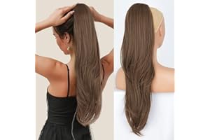 ENENBLAU Ponytail Extension Pferdeschwanz Haarteil Hell Braun Glatt mit Kordelzug lang Haarverlängerunge Kunsthaar Haarteil Afro zopf 65cm AL062B