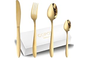 Set Di posate Oro Per 6 Persone, COPOTI 24 Pezzi Acciaio Inox Coltello Forchetta Cucchiaio Cena Set,Lavabili in Lavastoviglie.