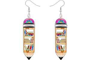 BAMAY Lindo Profesor Pendientes para Vuelta a la Escuela Mujeres Niñas Estudiante Acrílico Regla Lápiz Caso Globo Charms Novedad Colgar Joyería