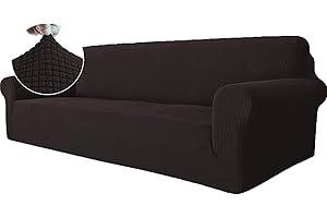 ‎YSTYLE Ystyle Stretch Sofa überzug 4 Sitzer, Elastisch Sofabezug Mit Armlehnen, Jacquard Couch überzug rutschfest, Waschbar Sofa Cover Protector Für Hunde Haustiere, Kaffee