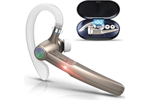 CEPPEKYY Oreillette Bluetooth sans Fil avec Dual Mic,V5.3 Kit Main Libre Bluetooth Oreillette,48H d'appel Ecouteurs Bluetooth sans Fil Bureau Conduite,Casque Bluetooth sans Fil pour iPhone Android New-Gold
