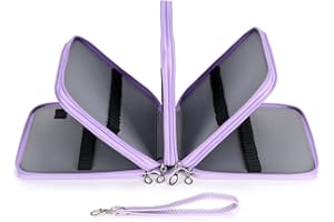 BTSKY Skóra PU, 160, wkładanie, bardzo duża pojemność, wielowarstwowa, dla studentów, kolorowy piórnik do przechowywania, torba, uchwyt, organizer na artykuły pa (bez ołówków) (fioletowy)