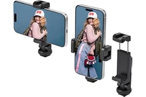 Flymile Universal Smartphone Mobile Phone Holder, Mobile Phone Tripod Mount Adapter for Selfie Stick Tripod, with 2 Cold Shoe & 1/4 Inch Thread, 360° Rotatable & 180° Tilt, for iPhone, for Samsung