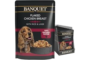 HiLife Banquet - Wet Dog Food - Flaked Chicken Breast, Rice, Liver - 100% Natural Ingredients, 15 Pouches x 100g