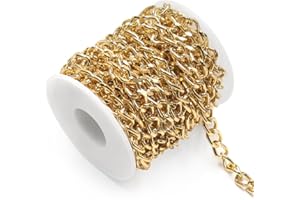 GYSRXS 5 m Rolle Aluminium Panzerketten mit Spule Kette Meterware Spulenkette Metall Kette Verwendet für DIY Armband Kette Schmuckherstellung,6.5x10mm (Gold)