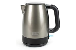 BLACK+DECKER BXKE2201E - Hervidor Eléctrico Inox 2200W | Capacidad 1,7L | Base Giratoria 360° | Resistencia Oculta + Filtro Extraíble | Asa Ergonómica | Protección Contra Ebullición en Seco