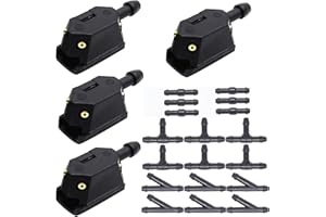 XICIKI 4 Stücke 4 Loch Universal Auto Frontscheibenwischer Waschdüsen, Universal Scheibenwaschdüsen, mit 18 Stücke Schlauchverbinder, Auto Windschutzscheibe Scheibenwischer Waschdüsen für 8mm 9mm Wischerarm