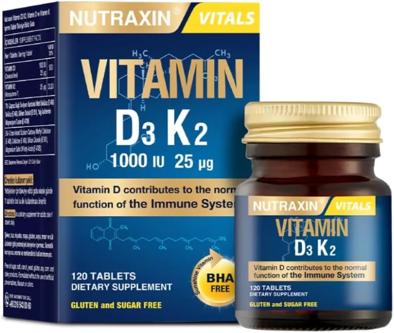 Nutraxin D3K2 120 Tablet - 1000 Iu D3 Vitamini, 25 Mcg K2 Vitamini