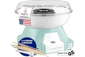 GOURMETmaxx Maszynka do waty cukrowej do domu, oryginał z 10 pałeczkami i łyżeczką pomiarową w nostalgicznym wzornictwie retro w kolorze miętowym | Cotton Candy najwyższej jakości na każdą okazję