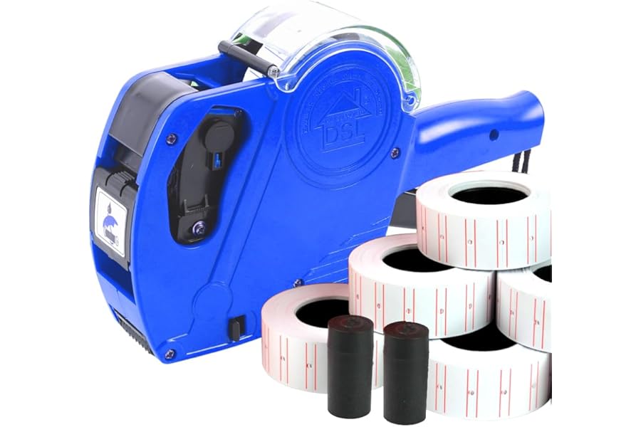 DSL MX5500 Price Gun Labeller with 10 Rolls Labels (22x12mm) & 2 Spare Ink Cartridge – Handheld Pricing Tagging Machine for Shops, Retail & Office Use (Blue)