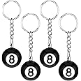 Grevosea 4Pcs Billiard Ball Keychain, Pool Ball Keychains With Key Chain Lucky 8 Ball Keychain Creative Key Chain for Billiards Lover Pool Player Gift (0.98in/25mm)