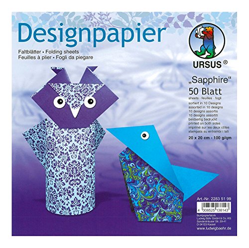 Ursus 22835199 - Designpapier Sapphire, 50 Blatt, 20 x 20 cm, beidseitig bedruckt