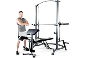 Marcy SM1050 Smith Machine con Barra guiada y Squat Rack Sentadillas para Barra olímpica, con Banco de Pesas Completo Independiente