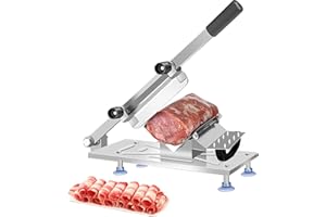 Savieva Frozen Meat Slicer, Manual Meat Slicer Machine, Beef Mutton Roll Food Slicer Stainless Steel Adjustable Thickness Freezing Meat Cutter for Vegetables Cheese Bacon Hotpot Shabu BBQ