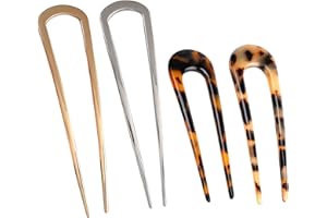 starfa lab 4 PCS French Hair Pin, U Shaped Metal Hair Fork, 2 Prong Updo Chignon Clip Sticks Buns Gold Silver Tortoiseshell Twist Fork For Classic French Variety Hairstyle Women Girls