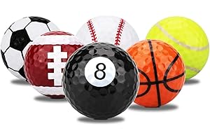 LL-Golf ® Lot de 6 balles de Golf de Sport - avec Design Le Football, Le Basketball, Le Baseball, Le Billard, Le Football américain et Le Tennis - Cadeau de Golf