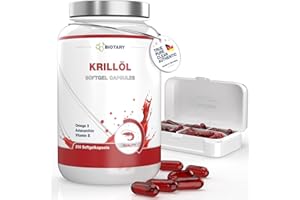 ‎BIOTARY BIOTARY Krillöl 200 Softgelkapseln 1040 mg Hochdosiert 400 mg Phospholipide 50 mg Cholin inclusive Pillenbox Omega 3 Astaxanthin Vitamin E Laborgeprüft 6-7 Monatsvorrat