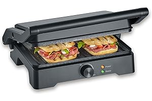 ‎SEVERIN SEVERIN MultiGrill XL, hochwertige Keramikbeschichtung, große Grillfläche, PFAS-freie Grillplatten, fettarmes Grillen, Burger, Panini, Elektrogrill Indoor, 1800W, schwarz, KG 2391