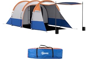 Outsunny Tenda da Campeggio a Tunnel per 3 Persone con 2 Stanze, Tenda Famigliare da Trekking Pesca con Camera da letto, Soggiorno, Telo di Fondo Cucito, Borsa di Trasporto, 420x200x150 cm