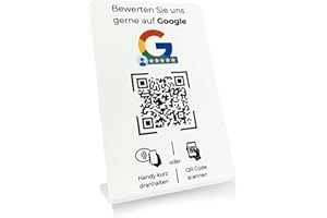 NEXIT Aufsteller/Schild für Google Bewertungen mit QR-Code und NFC (16,5 x 10,5 cm) - weiß