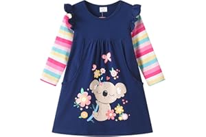 DXTON Femmes Robe à Manches Longues Coton Enfants Vêtements Hiver Décontracté Vacances Cadeau d'anniversaire 2-8 Ans