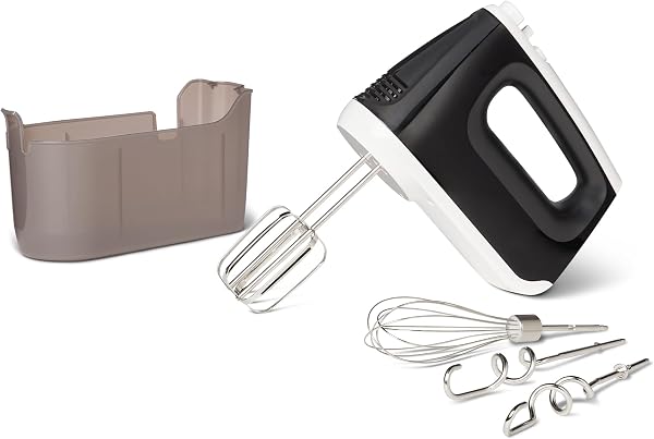 Amazon Basics Elektrischer Handmixer, 6 Geschwindigkeiten mit Turbo, Aufbewahrungskoffer zum Aufstecken, 400 W, Mittelgroß, Schwarz - 1