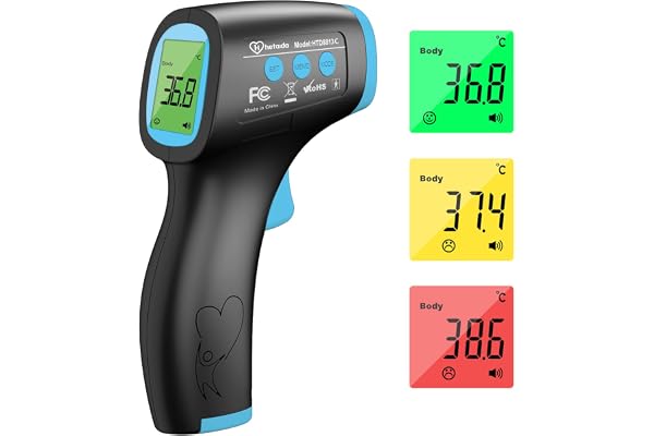 Thermomètre de fièvre, numérique, sans contact, infrarouge, pour bébé, adulte, enfant, avec mesures immédiates et précises, alarme de fièvre, 50 rappels mémoire
