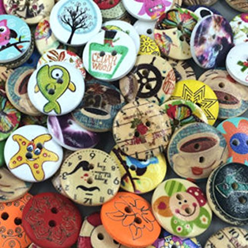 200 Stück Gemischt Muster Holz Scrapbooking Knöpfe 2 Löcher Nähen 20mm - 4