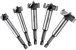 flintronic Punta Forstner, 5 pezzi (15,20,25,30,35 mm) con Codolo Esagonale,Set di Punte per Trapano HSS per Trapano a Mano/Trapano da Banco/Legno Massiccio, Sughero, Stecca, Compensato, Truciolato