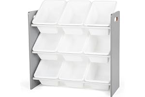 Humble Crew Półka dla dzieci, półka-organizer zabawek z 9 pojemnikami do przechowywania, szara/biała