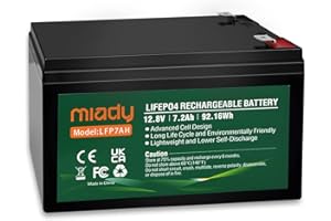 Miady 12V 7Ah LiFePO4 Akku Lithiumbatterie mit BMS Schutz 3000 Mal Wartungsfreie Batterie für Solaranlage, Fischfinder, Kinderwagen, Solarpanel Kit, Wohnmobil, Boot, Camping