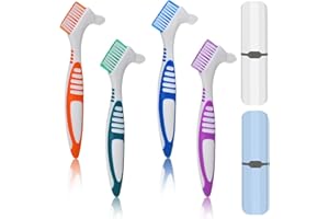 EXIN DECHEN 4 Pièces Brosse Nettoyage Prothese, Brosse a Dent Pour Dents Artificielles, Avec Boîte de Rangement, Brosse à Dents pour Prothèses Dentaires à Poils Multiples, pour le Nettoyage des Fausses Dents