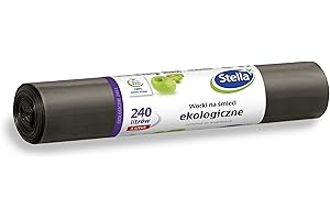‎STELLA PACK Stella Ekologiczne worki na śmieci 240 l, 5 sztuk, do domu i biura z grubej folii LDPE Kolor: czarny
