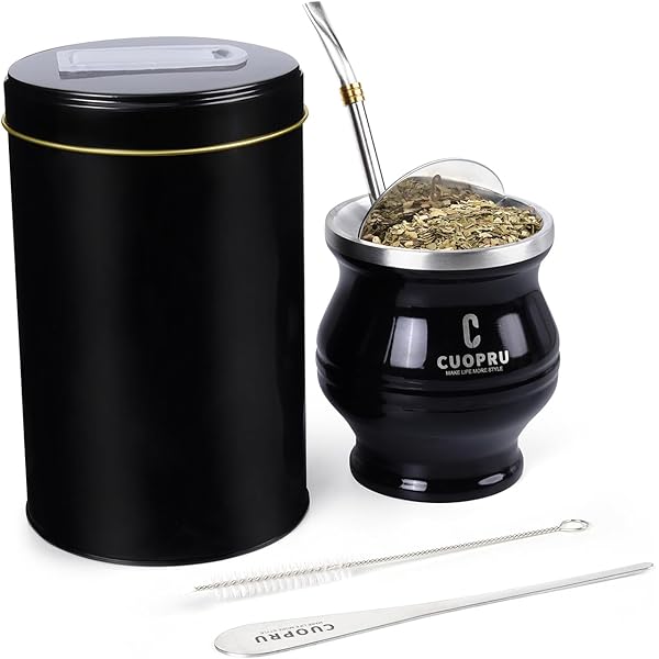 BALIBETOV Yerba Mate-Container (Yerbero) - Duurzame 304 Roestvrijstalen Containers met Schenkdeksels Voor Eenvoudig Vullen Mate Beker - Geschikt Voor elk Voedsel Zoals Rijst, Meel of Suiker (Zwart