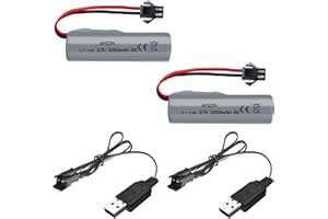 AMZZN 2PCS 3.7V 2000mAh Lipo Battery with USB Charging Cable SM-2P Plug for DE44 DE45 DE68 RC Cars, Remote Control Drift Vehicles, Trucks, Off-Road Vehicles, High-Speed Climbing Racing