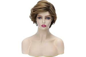 Krótka peruka dla kobiet | FVCENT Złoty Brązowy Krótki Blond Peruka Krótkie Kręcone Faliste Peruki Mix Kolorów Naturalne Peruki Syntetyczne Pełne Włosy Peruka (złoto-brązowy)