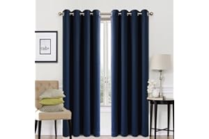 EASELAND Navy Blackout Curtains 66x72 Inch, Thermal Insulated Room Darkening Eyelet Blackout Curtains for Bedroom Living Room Kitchen Nursery, 2 Panels