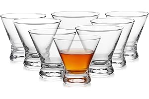 WOTOR Stemless Martini Glasses Set of 8, 8oz Cocktail Glass Set, Fancy Modern Martini Cups for Bar, Short and Small Margarita glasses